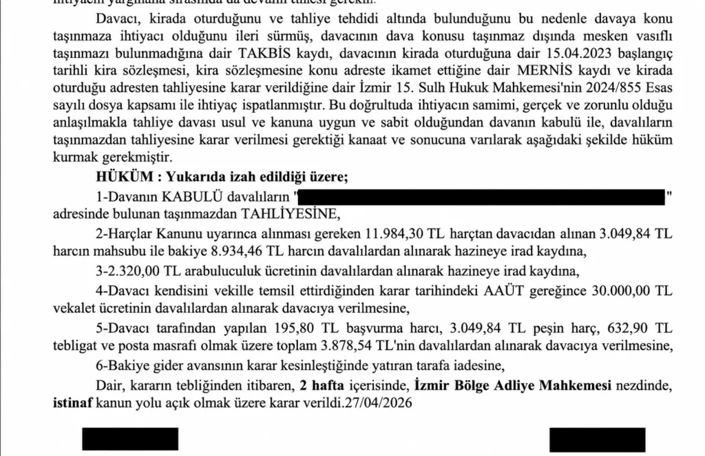 Emsal Tahliye Kararı